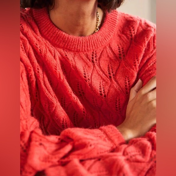 Boden Pointelle Fluffy Sweater Bright Coral K0555 Plus Size 20 / 22 Wool Aplaca - Picture 4 of 16